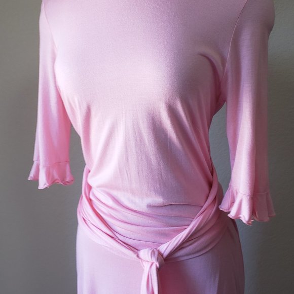 NWT Sweet Pink Spring Dress With High Collar & Tie Waist - Picture 5 of 10